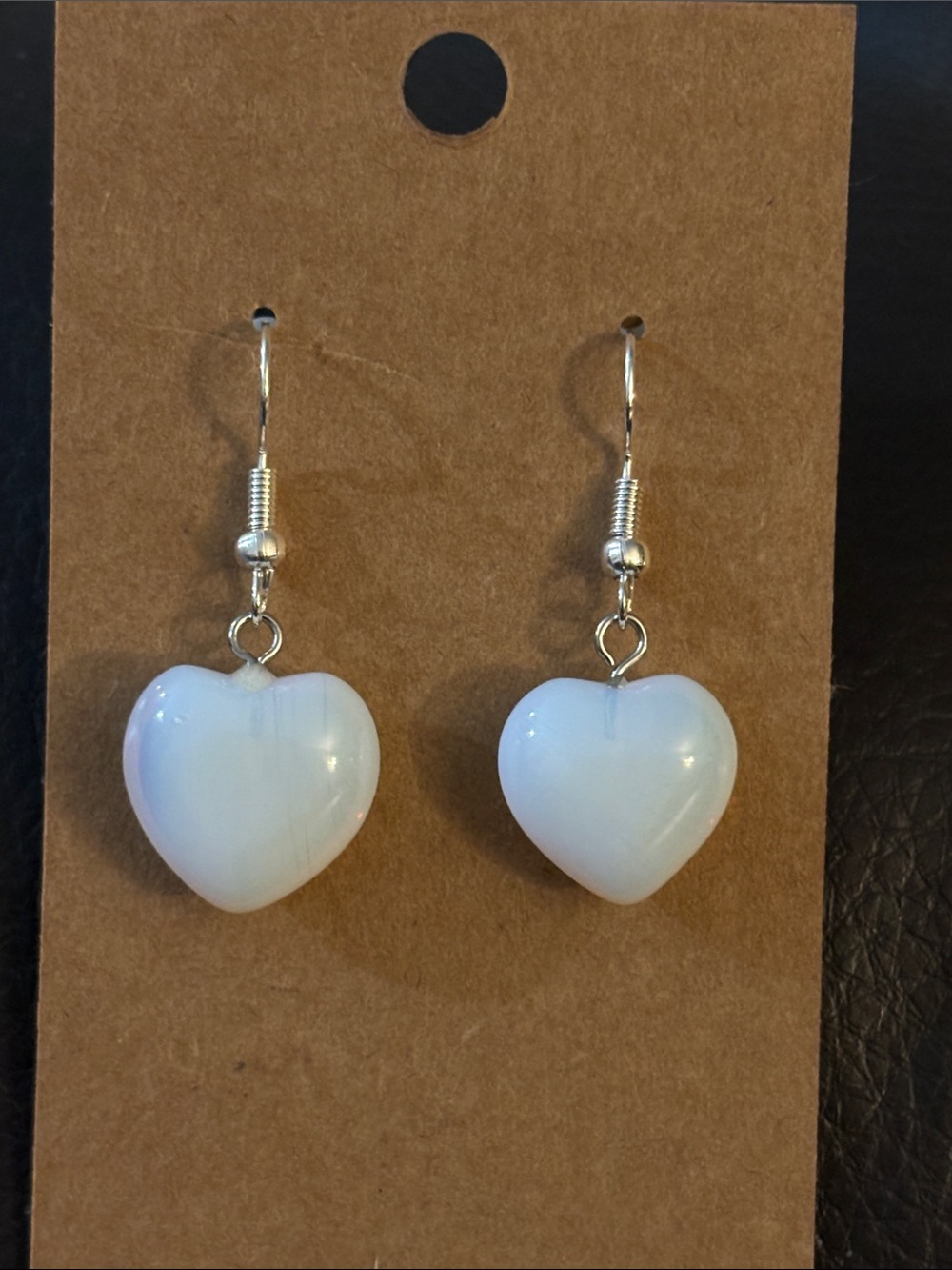 Handmade Opalite White Heart Dangle Earrings